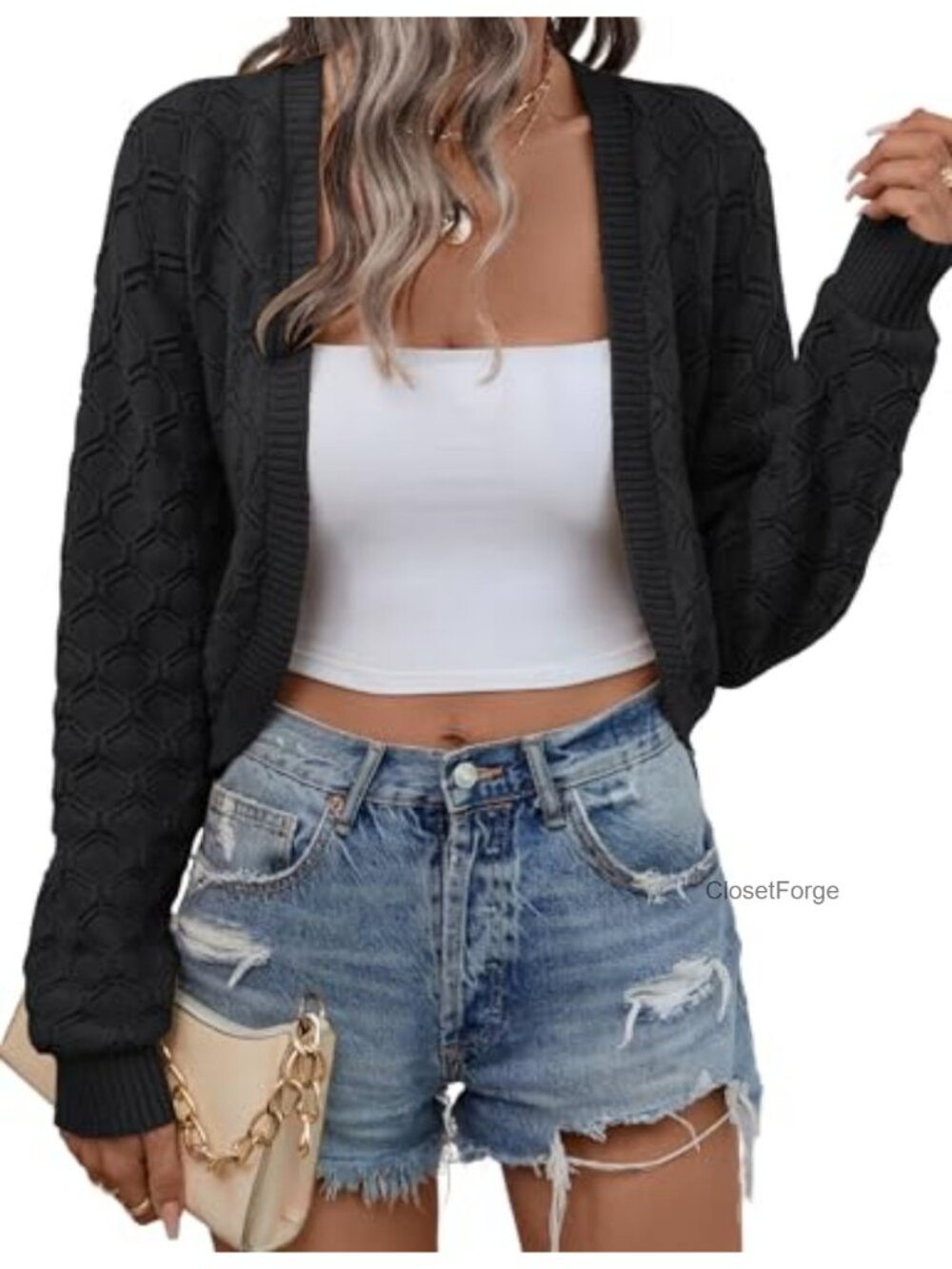 Womens Cropped Cardigan Bolero Shrug Open Front Long Sleeve Knit Sweater